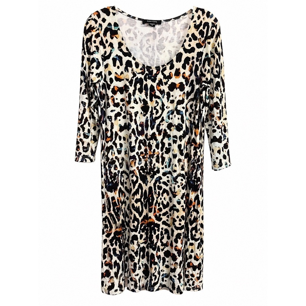 Karen Kane Animal Print T-Shirt Dress Small Made in USA 3/4 Sleeve Stretch